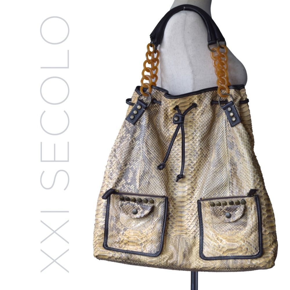 XXI Secolo X-Large Hobo Bag, in Stunning Tan & Brown Genuine Python